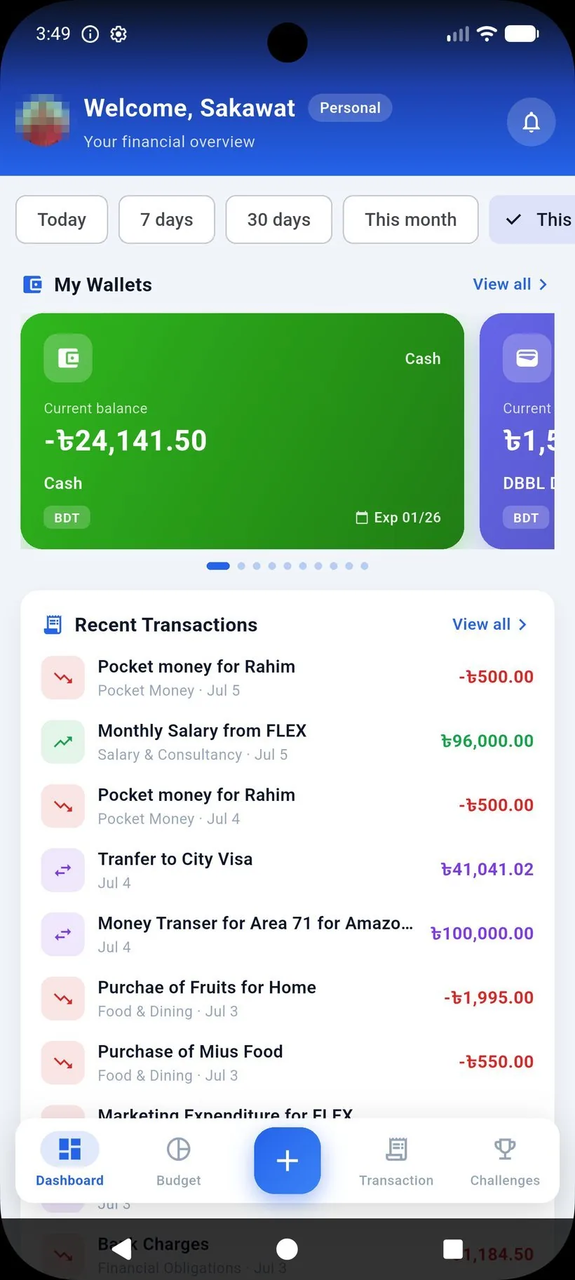 FinTrackHub mobile dashboard