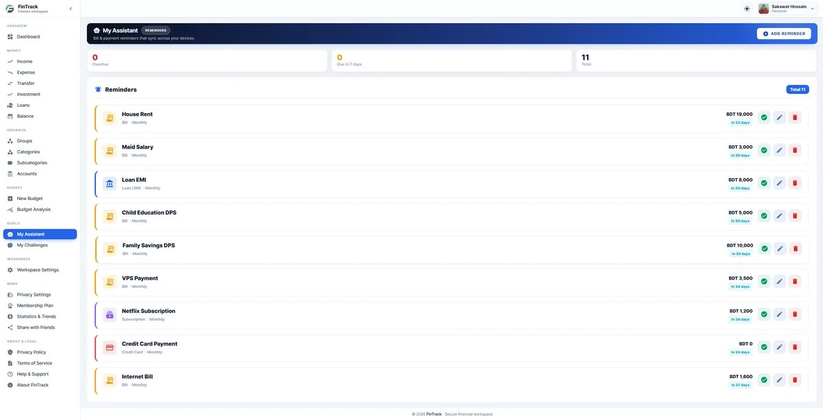 FinTrackHub — My Assistant, synced across devices